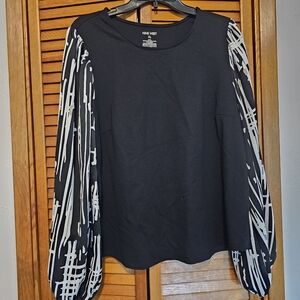 Nine West Black Top with Patterned Sleeves